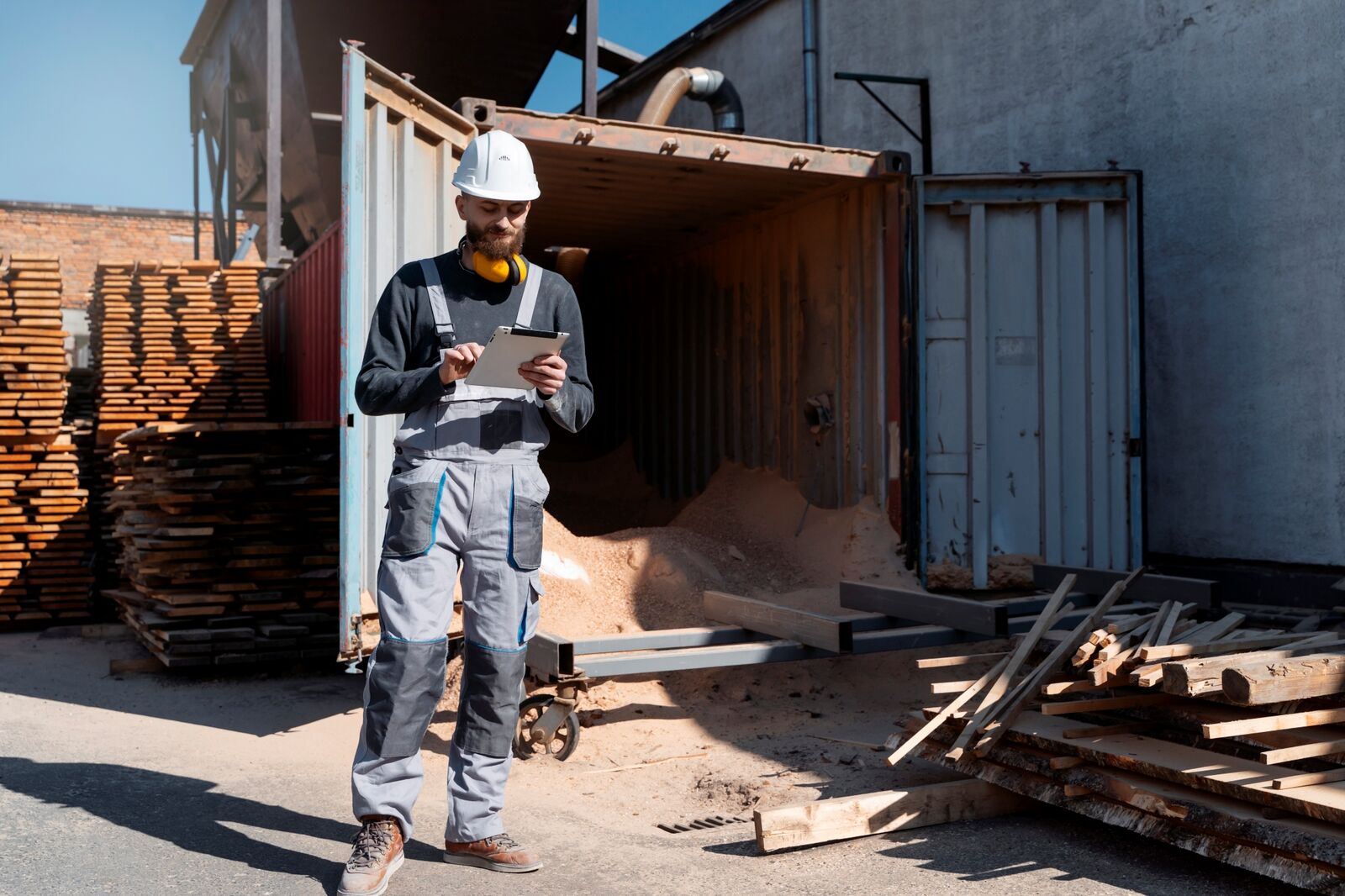 man working mdf boards warehouse