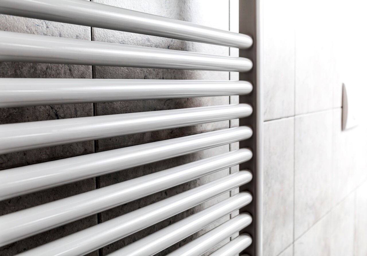 White bathroom heater closeup view
