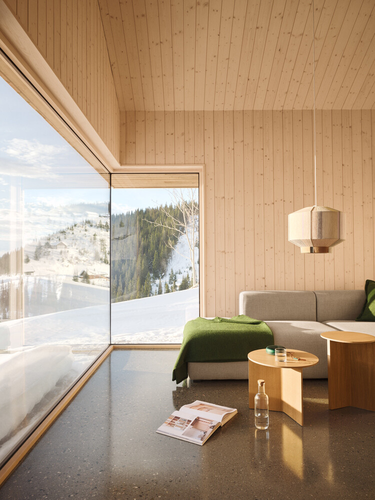 mylla winter cabin fjord arkitekter chata drevo interier mylla winter cabin fjord arkitekter chata drevo interier