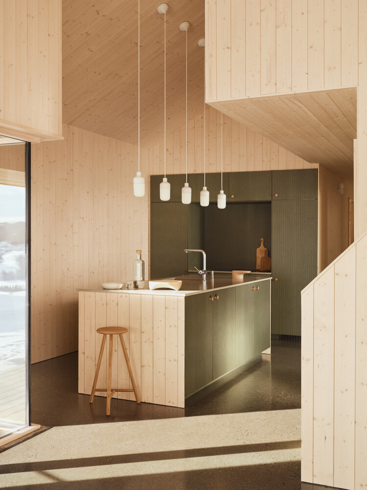 mylla winter cabin fjord arkitekter chata drevo kuchyna mylla winter cabin fjord arkitekter chata drevo kuchyna